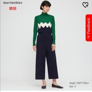 Uniqlo x Marimekko navy wide leg blend pant.